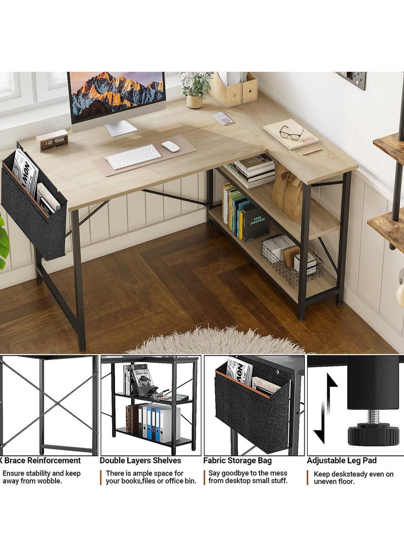 ZUIHAO L Shaped Computer Desk, L-Shaped Corner Desk with Reversible Storage Shelves for Home Office Workstation, Modern Simple Style Writing Desk Table with Storage Bag - Image 3